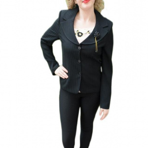 Sacou elegant, cu bluza roz pudra, inclusa in pret, clasic, pe negru - Img 1