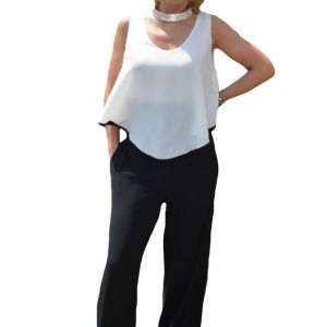 Salopeta moderna, eleganta, nuanta de alb combinat cu negru - Img 1