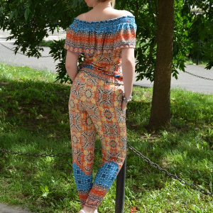 Salopeta moderna, multicolora, cu elastic la decolteu si in talie - Img 4