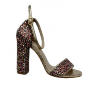 Sanda eleganta cu toc gros, stabil, design de sclipici multicolor - Img 1