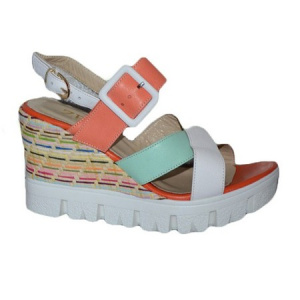 Sanda fashion portocaliu-alb-verde, cu talpa ortopedica inalta