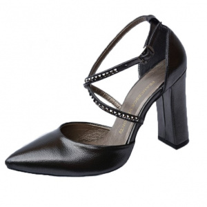 Sandale elegante negru sidef cu barete si strassuri - Img 1