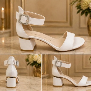 Sandale elegante, nuanta de alb ,cu toc mediu,gros,cu barete - Img 2