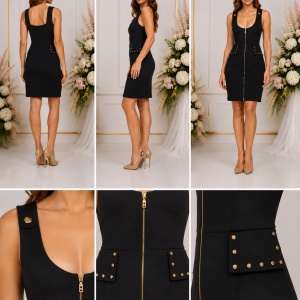 Sarafan negru elegant cu fermoar auriu și detalii decorative - Img 2