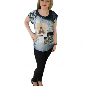 Tricou chic, nuanta neagra, design tineresc, croi usor cambrat - Img 1