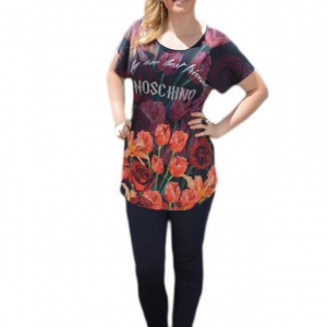 Tricou rafinat cu maneca scurta si decolteu mic, design multicolor - Img 1