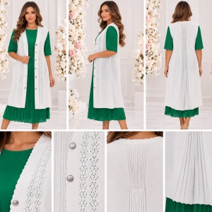 Vestă Damă Lungă Albă din Lână și Acrilic – Model Tricotat Elegant cu Nasturi - Img 2