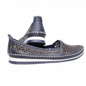 Balerin bleumarin din piele moale cu design de perforatii fine - Img 6