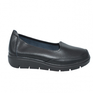 Balerini damă negri din piele naturală cu talpă groasă confortabilă