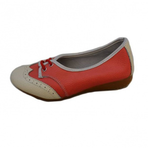 Balerini din piele naturala, bicolor corai-crem, cu un design rafinat - Img 1
