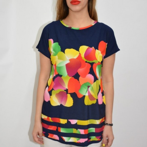 Bluza casual, cu imprimeu multicolor, pe fundal bleumarin - Img 2