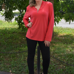 Bluza casual, de culoare corai, cu inserti de dantela - Img 6