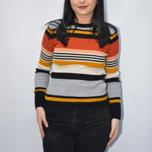 Bluza casual Vera ,model cu dungi multicolore,gri - Img 3