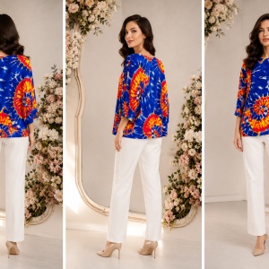 Bluza casual Vivien cu imprimeu camp flower,nuanta de turcoaz - Img 2