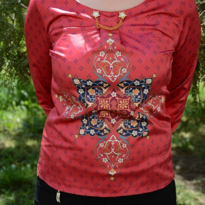 Bluza cu maneca lunga, de culoare rosie, cu model oriental - Img 6