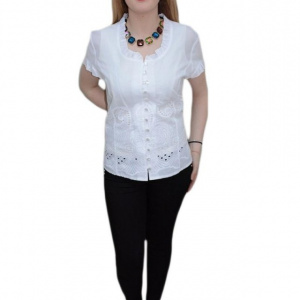 Bluza cu maneca scurta, nuanta de alb, design floral - Img 1