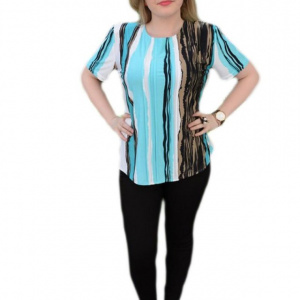 Bluza cu maneca scurta, nuante alb-albastru-negru - Img 1