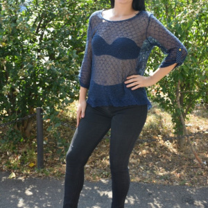 Bluza de culoare albastra, din material tricotat, model modern - Img 5