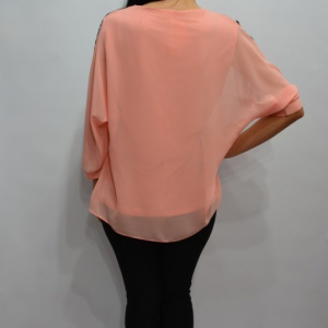 Bluza de ocazie, cu imprimeu de flori fine pe fond plamaniu - Img 5