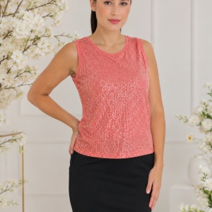 Bluza de vara tip maieu Alina cu insertii de paiete ,nuanta de caramiziu