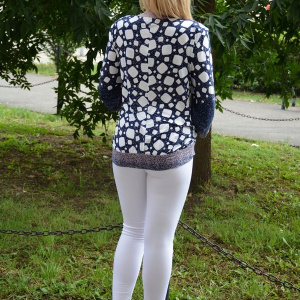 Bluza deosebita cu maneca scurta, bleumarin, cu manseta la baza - Img 5