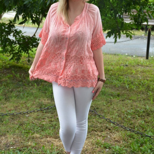 Bluza deosebita de culoare corai, masura mare, cu design brodat - Img 5