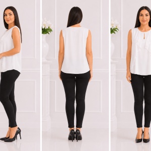 Bluza din matase, de culoare bej, fara maneca si decolteu mic - Img 2