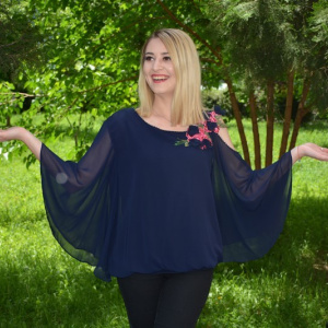 Bluza Divine,decupaj la nivelul umeriilor,nuanata de bleumarin - Img 4