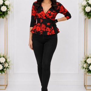 Bluza eleganta Tania,imprimeu floral,nuanat de negru