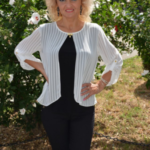 Bluza feminina de ocazie, material elastic negru si voal alb - Img 2