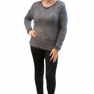 Bluza gri, de iarna, din material cu aspect pufos, design clasic - Img 1