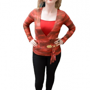 Bluza rafinata de ocazie, rosie, maneca lunga, decolteu adanc - Img 1