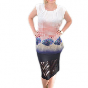 Bluza rafinata de zi cu croi drept, fara maneci, design multicolor - Img 1