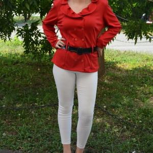 Bluza tip sacou de culoare rosie cu guler rotunjit cu fronseuri - Img 6