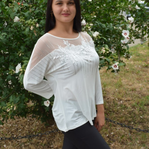 Bluza trendy cu maneca trei-sferturi si decolteu rotund, alba - Img 8