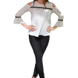 Bluza trendy de ocazie, model tineresc cu design negru pe fond alb - Img 1