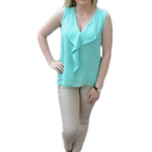 Bluza turcoaz, cu design de rever in fata si dantela in spate - Img 1