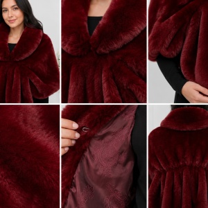 Bolero Samira din blana sintetica,model tip capa, nuanta marsala - Img 3