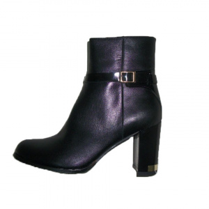 Botina rafinata,  neagra, cu toc gros si design auriu - Img 1