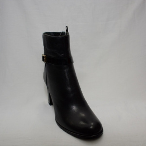 Botina rafinata,  neagra, cu toc gros si design auriu - Img 5