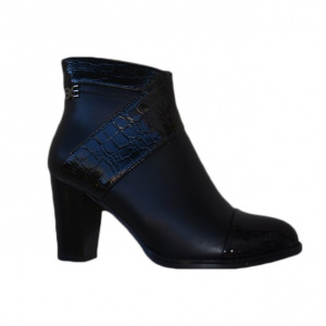 Botina scurta de culoare neagra, cu design mat-lucios, toc stabil - Img 1