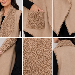 Cardigan tip vesta Xenai cu insertii de blanita pe spate,nuanta de crem - Img 3