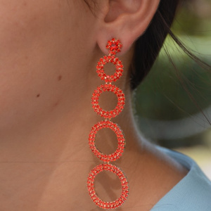 Cercei deosebiti cu forma alungita, accesorizati cu perle si strasuri - Img 4