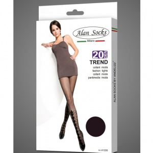Ciorap fin de dama, 20 DEN, cu model rafinat pe fond negru - Img 3