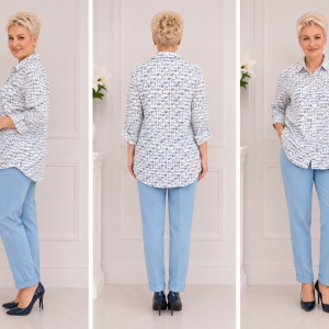 Costum tineresc, bluza asimetrica, nuanta albastru deschis - Img 2