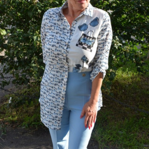 Costum tineresc, bluza asimetrica, nuanta albastru deschis - Img 7