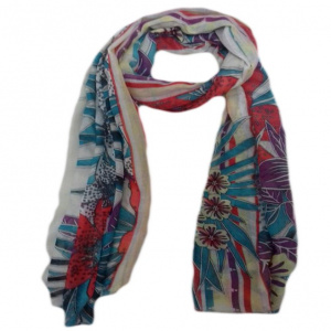 Esarfa deosebita din tesatura fina cu design floral multicolor - Img 5