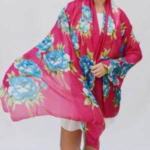 Esarfa fina cu model deosebit de culoare fuchsia,bleumarin - Img 2