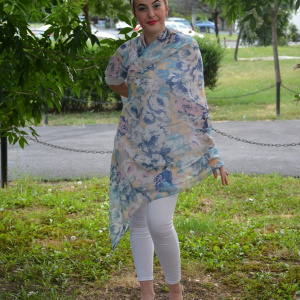 Esarfa trendy design floral multicolor nuante roz-albastru-galben - Img 6