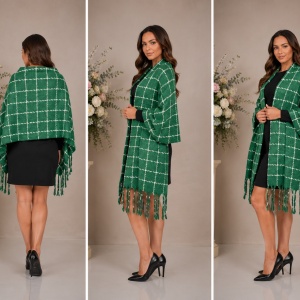 Fular dama Dalma ,model cu patratele,verde - Img 2